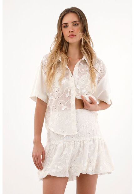 Topmark Falda Corta Bordada En Delantero Crudo Para Mujer