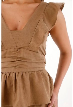 Topmark Camisa Con Escote En V Y Boleros Café Para Mujer