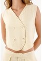 Topmark Chaleco Para Mujer En Lino Beige Entallado Con Doble Botonadura Cruzada de topmark