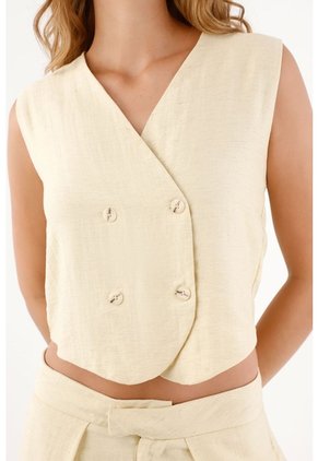 Topmark Chaleco Para Mujer En Lino Beige Entallado Con Doble Botonadura Cruzada