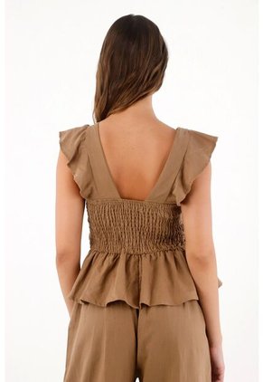 Topmark Camisa Con Escote En V Y Boleros Café Para Mujer