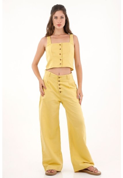 Topmark Camisa Manga Sisa Con Botones Amarilla Para Mujer