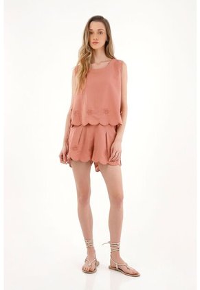 Topmark Bermuda Con Bordado En Ruedo Naranja Para Mujer