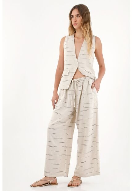 Pantalón Wide Leg Con Detalles Bordados Y Pretina Elástica Para Mujer