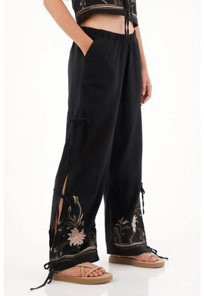 Topmark Pantalón Con Aberturas Y Diseño Floral Negro Para Mujer