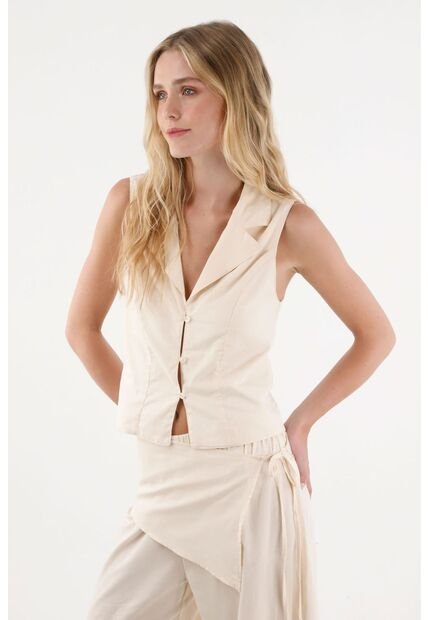 Topmark Chaleco En Lino Con Botones Para Mujer