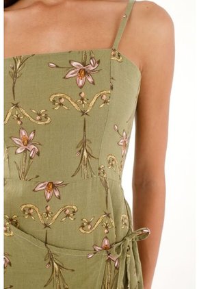 Vestido Largo Con Estampado De Flores Verde Para Mujer