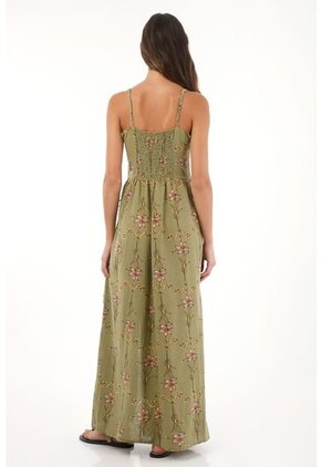 Vestido Largo Con Estampado De Flores Verde Para Mujer