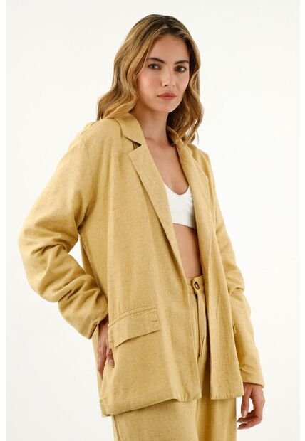 Blazer Con Tapas De Bolsillos Amarillo Para Mujer