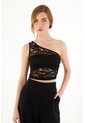 Topmark Crop Top Negro Tejido De Un Solo Hombro Para Mujer de topmark
