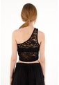 Topmark Crop Top Negro Tejido De Un Solo Hombro Para Mujer de topmark