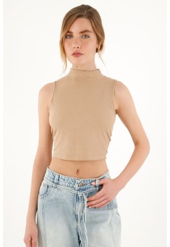 Crop Top Cuello Tortuga Crudo Para Mujer topmark