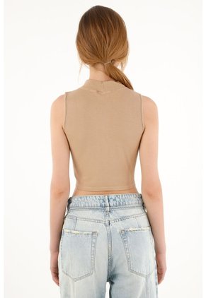 Crop Top Cuello Tortuga Crudo Para Mujer