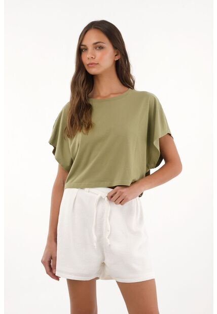 Camiseta Crop Amplia Verde Para Mujer