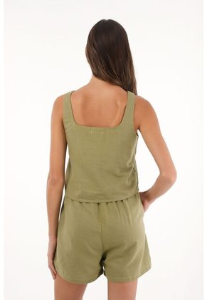 Camisa Crop Con Estampado De Flores Verde Para Mujer