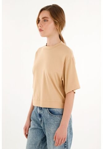 Camiseta Oversize Café Manga Corta Para Mujer topmark
