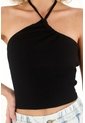 Topmark Camiseta Crop De Tiras Que Anudan En Cuello Negra Para Mujer de topmark