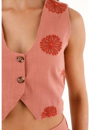 Camisa Rosada Con Bordado De Flores Para Mujer