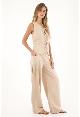Topmark Pantalón Wide Leg Crudo Con Caída Natural Para Mujer topmark