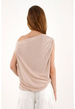 Camiseta Crudo Manga Asimétrica Con Caída Para Mujer