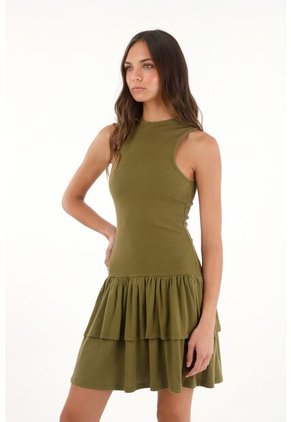 Vestido Corto Ajustado Con Boleros Verde Para Mujer