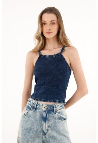 Topmark Camiseta Crop Azul Overdye Para Mujer topmark