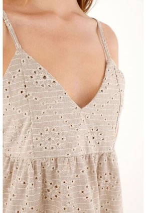 Vestido Corto Crudo Con Escote En V Para Mujer