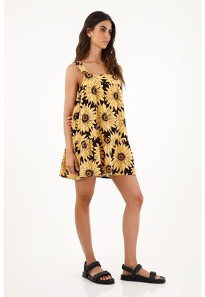 Vestido Corto Con Estampado De Girasoles Para Mujer