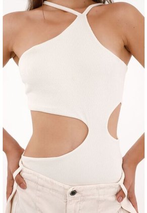 Topmark Body Asimétrico En Rib Crudo Para Mujer