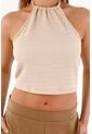 Topmark Camiseta Tipo Crop Con Escote En Posterior Café Para Mujer de topmark