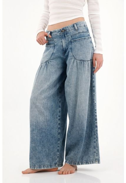 Jean Moda Con Bolsillos De Parche En Frente Tiro Alto Para Mujer