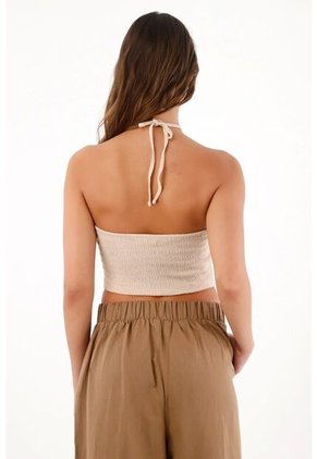 Topmark Camiseta Tipo Crop Con Escote En Posterior Café Para Mujer