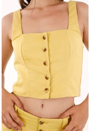 Topmark Camisa Manga Sisa Con Botones Amarilla Para Mujer