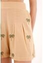 Bermuda Café Con Palmeras Bordadas Para Mujer de topmark
