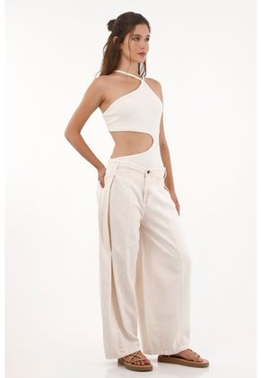 Topmark Body Asimétrico En Rib Crudo Para Mujer