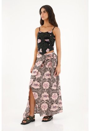 Topmark Camisa Tipo Crop Top Negra Estampada Para Mujer