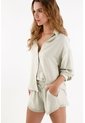 Topmark Camisa Para Mujer De Viscosa Verde Salvia Relaxed Fit Con Textura Arrugada de topmark