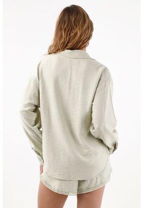 Topmark Camisa Para Mujer De Viscosa Verde Salvia Relaxed Fit Con Textura Arrugada