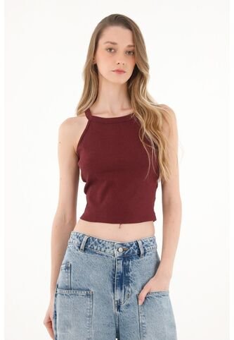 Camiseta Manga Sisa Crop Morada Para Mujer topmark