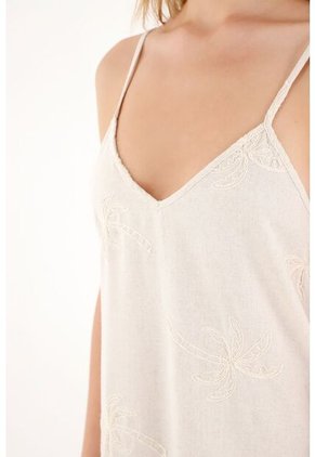 Topmark Vestido Crudo Largo Bordado Para Mujer