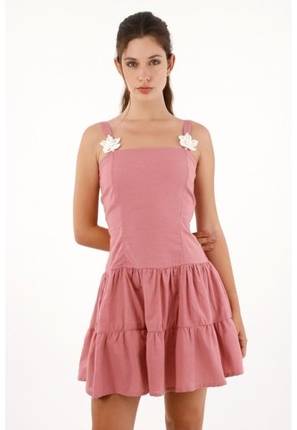 Vestido Corto Con Flores Tejidas Rosado Para Mujer topmark