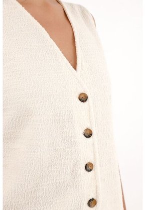 Chaleco Tejido Tipo Tweed Crudo Para Mujer