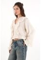 Camisa Con Boleros Amplia Crudo Para Mujer de topmark
