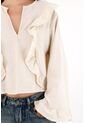 Camisa Con Boleros Amplia Crudo Para Mujer de topmark