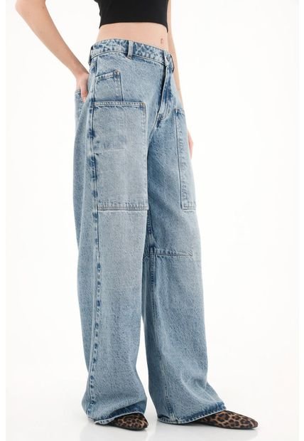 Jean Wide Leg Tiro Alto Azul Para Mujer
