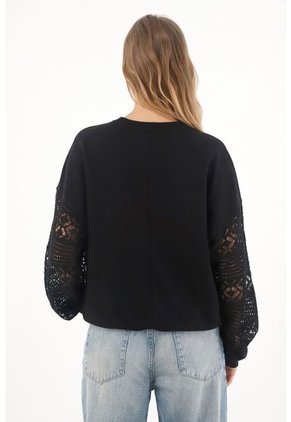 Topmark Buzo Con Diseño Tejido En Mangas Negro Para Mujer