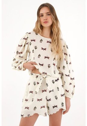 Topmark Short Estampado Con Cintutón Crudo Para Mujer