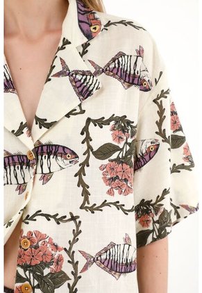 Topmark Camisa Tipo Bowling Estampada Para Mujer