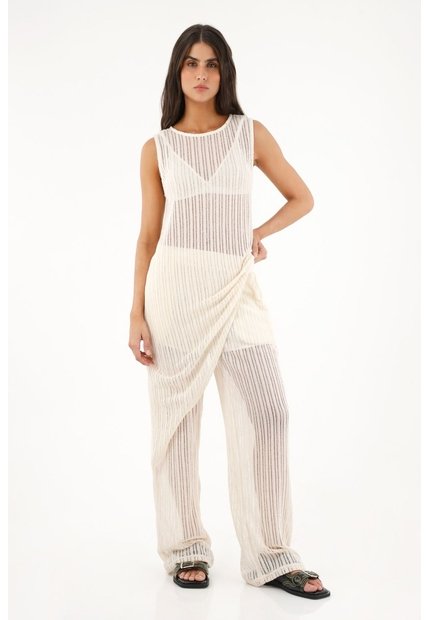 Topmark Pantalón Recto De Tejido Abierto Crudo Para Mujer