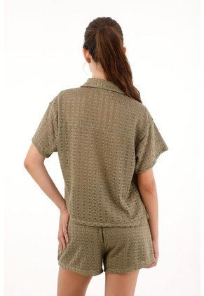 Topmark Camisa Tejida Manga Corta Verde Para Mujer